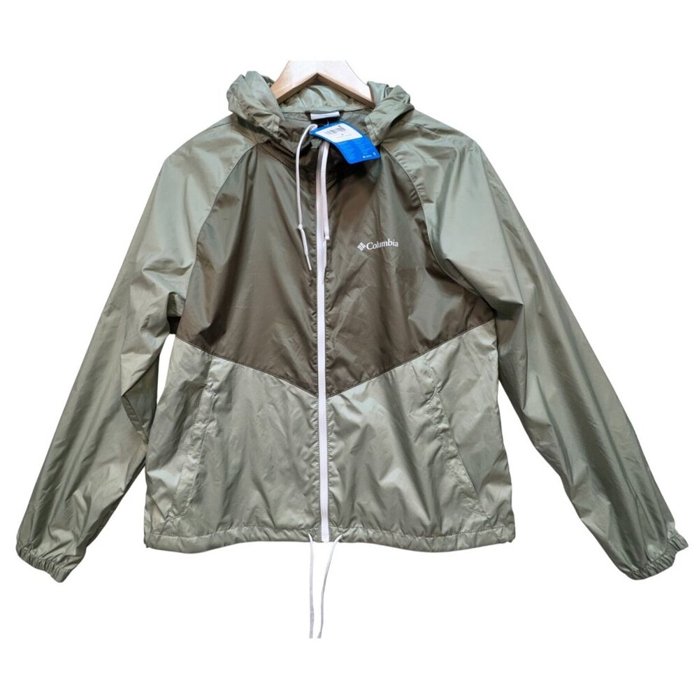 NWT Columbia Women's Flash Forward Windbreaker Jacket Medium Green Hooded Pocket - Picture 2 of 14